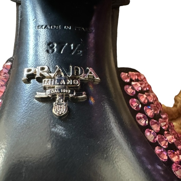 Prada Pink Crystal embellished satin ankle strap heels Sz. 37.5 - Picture 7 of 12